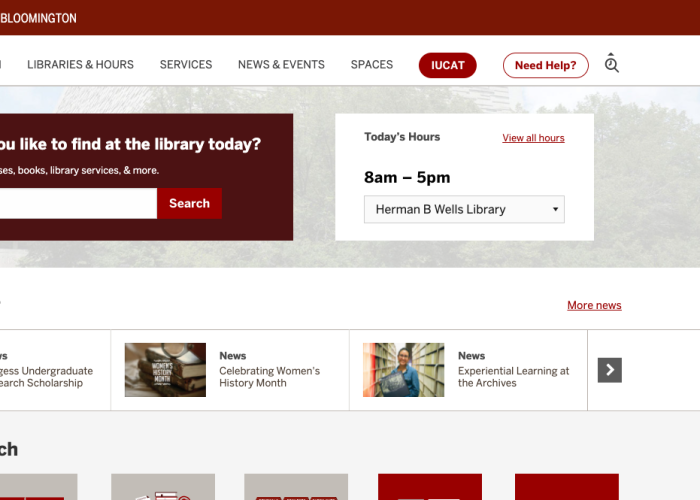 screenshot of today's hours feature on IU Bloomington library home page