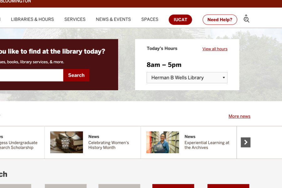 screenshot of today's hours feature on IU Bloomington library home page