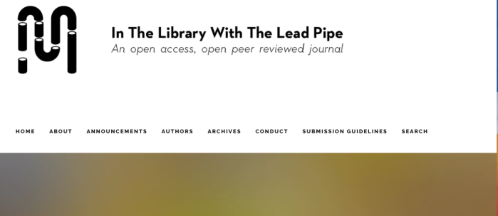 screenshot of journal banner for in the library with a lead pipe